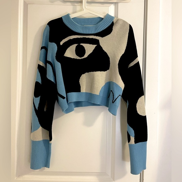 Monki Abstract Blue Cropped Sweater - Picture 3 of 3